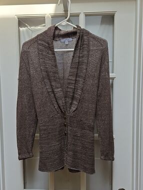 Classiques Entier Linen Fitted Brown Button Front Sweater